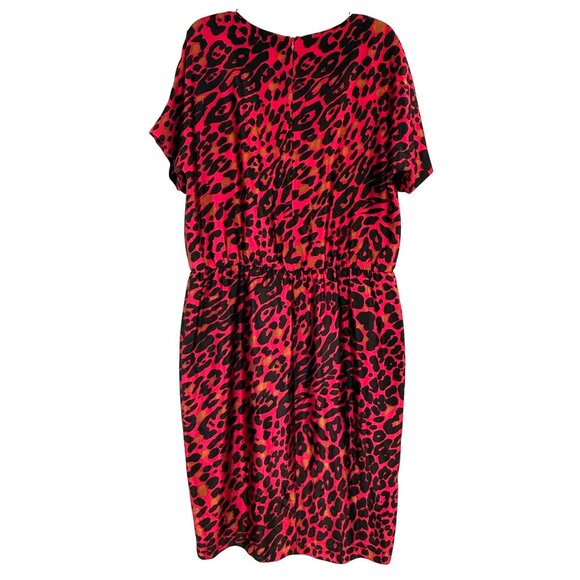 St. John Pink & Black Leopard Print Silk Blend Midi Dress Size 14 - Picture 3 of 6